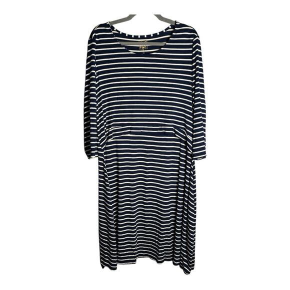 Pip & Vine Navy Blue Striped Long Sleeve Midi Dress Plus Size 3X - Picture 1 of 7